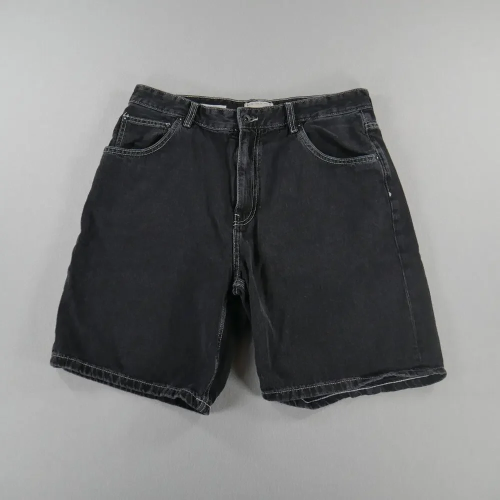 Pull&Bear Baggy Black and White Jean Shorts Mens Size 36 Jorts Streetwear